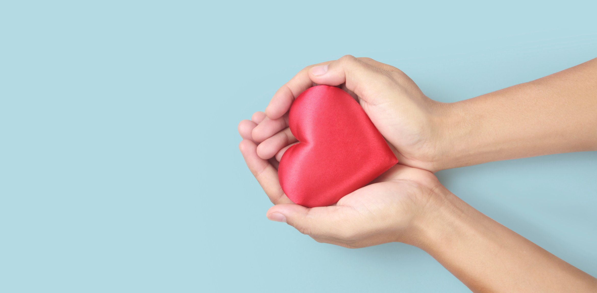 Hands holding  red heart. heart health donation concepts