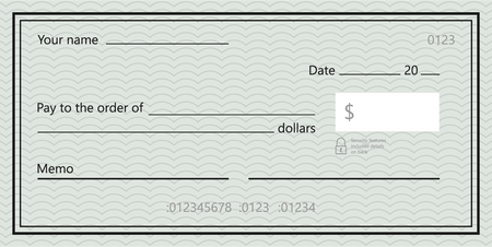 Blank check template. Banking check template. Vector illustr